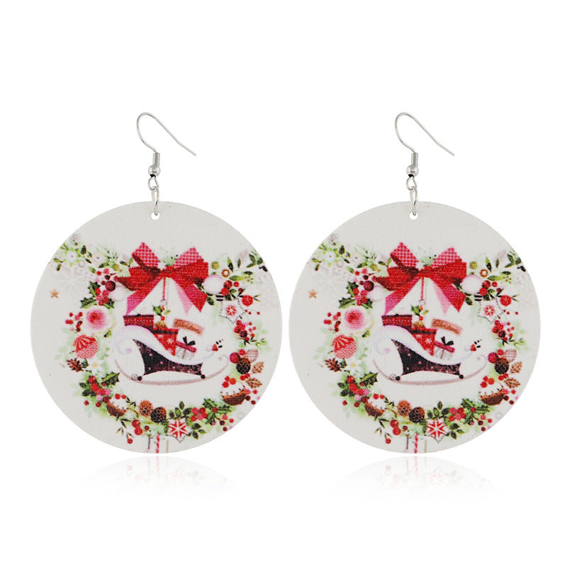 Wholesale Christmas Log Printed Bells Hypoallergenic Earrings